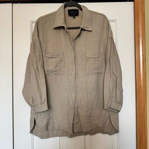 Massimo dutti linen blend blouse shirt oversized look light khaki